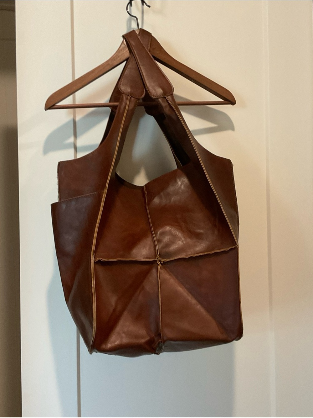 Italian Shopper Tote Bag Slouchy Brown Leather Shoulder Bag large expandable